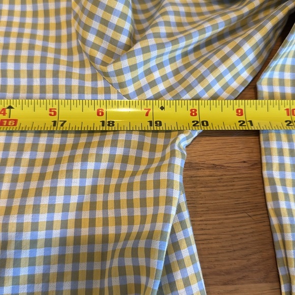 Lafayette 148 New York light blue, yellow, and white, Casual Button Down Shirt - Picture 13 of 14